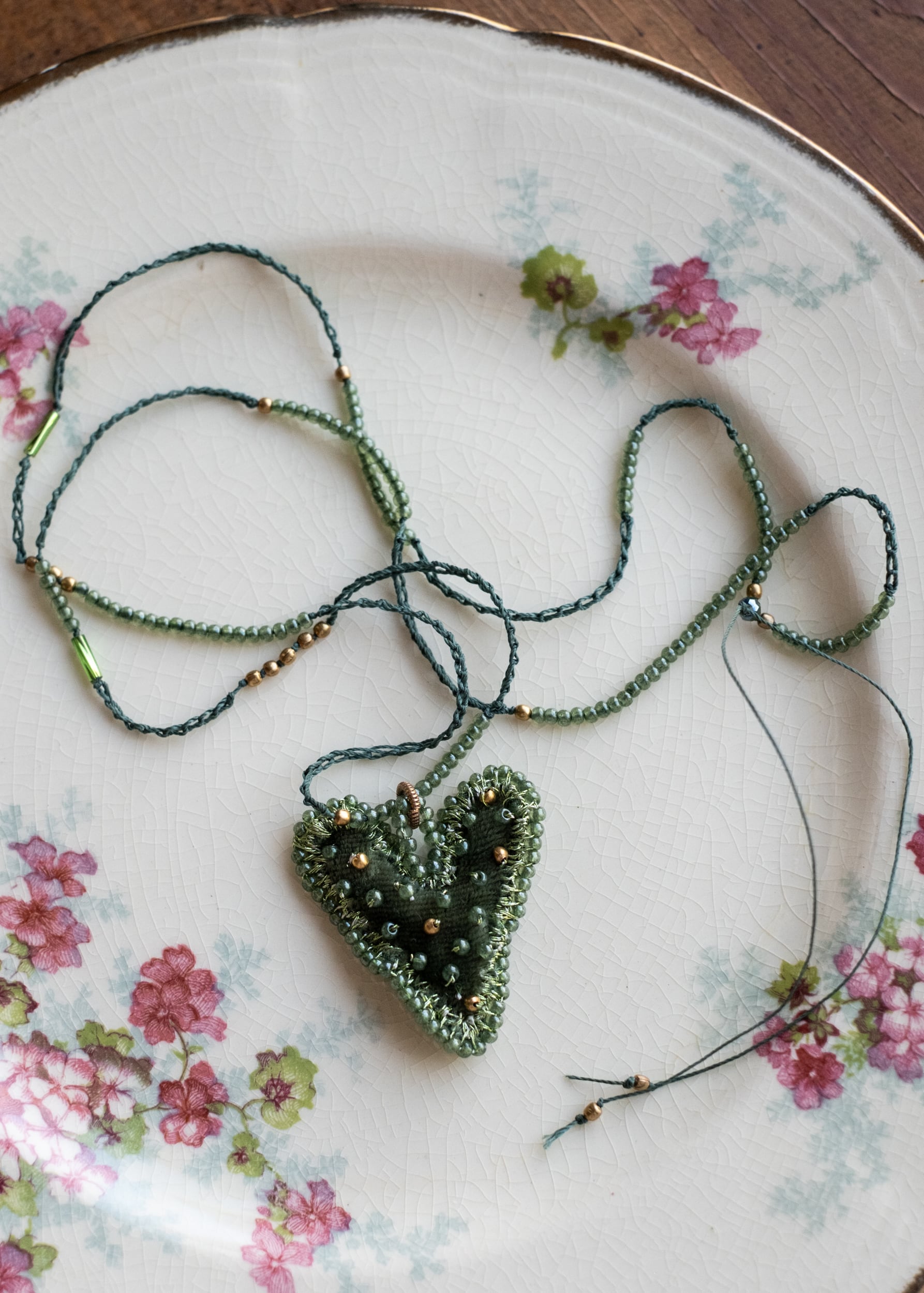 Olive Velvet Heart Necklace by Atelier 363, photo a