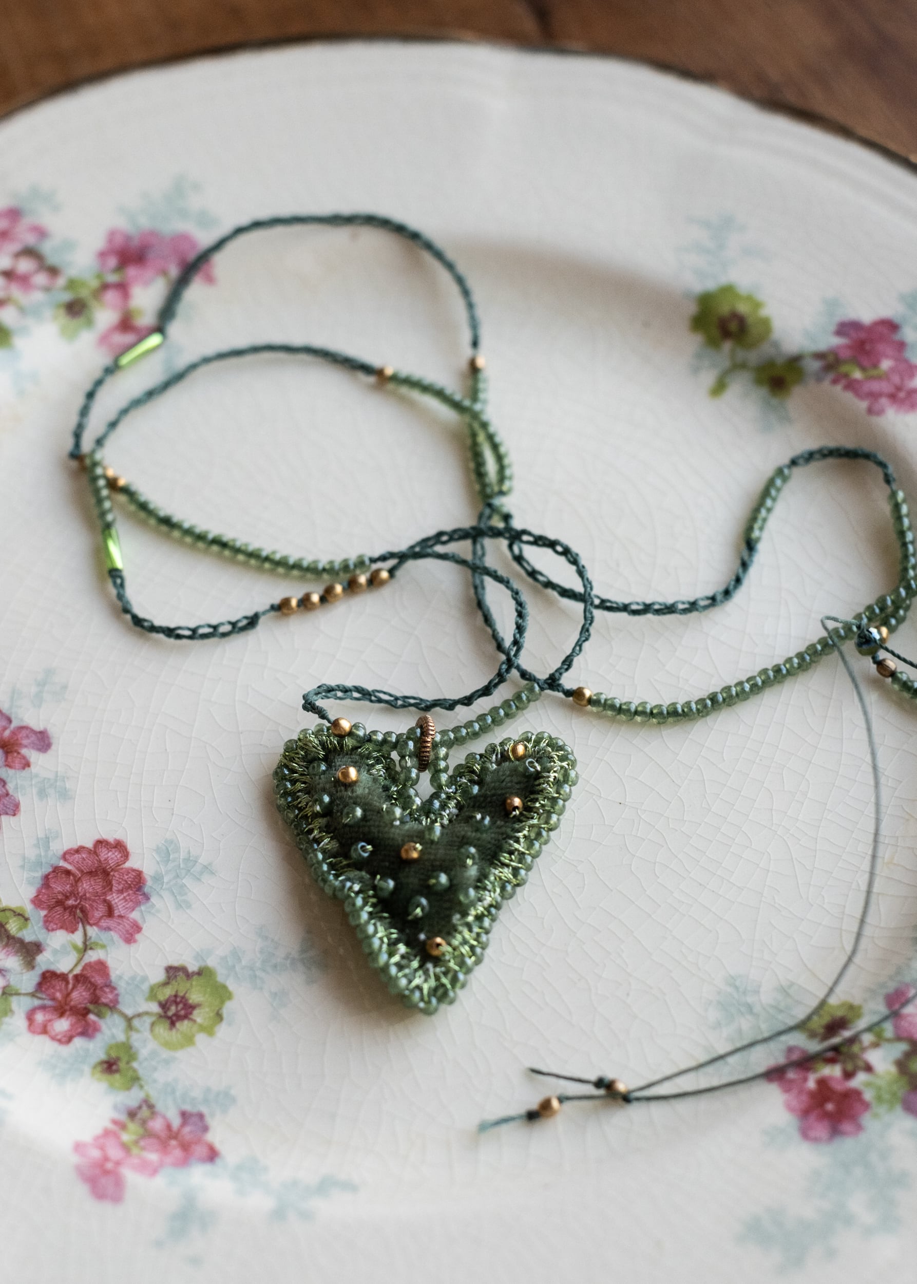 Olive Velvet Heart Necklace by Atelier 363, photo b