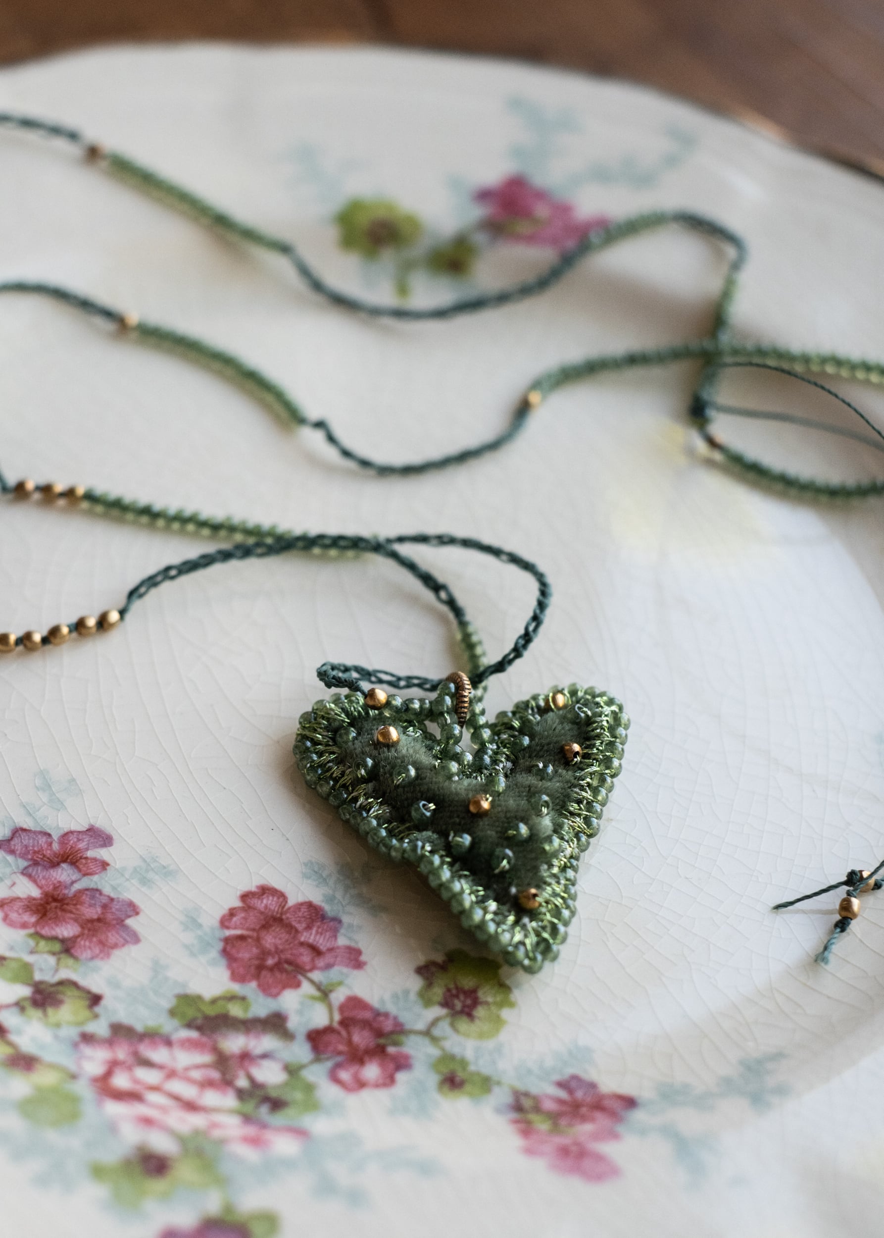 Olive Velvet Heart Necklace by Atelier 363, photo c