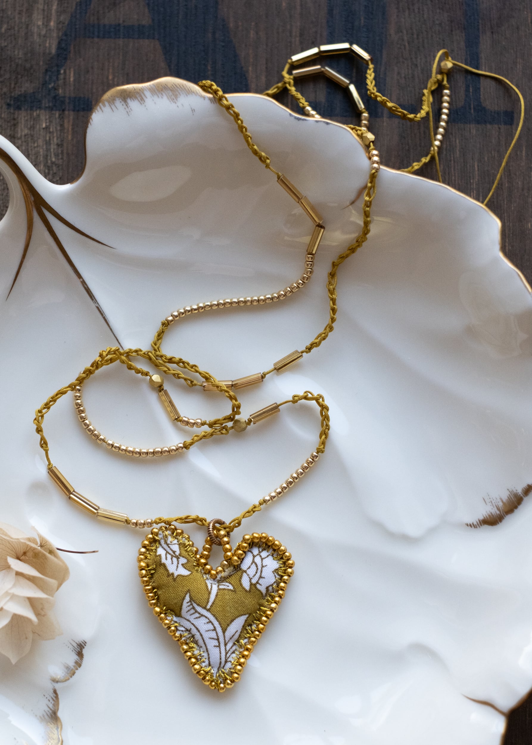 Mustard Bloom Fabric Heart Necklace by Atelier 363, photo a