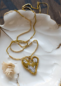 Mustard Bloom Fabric Heart Necklace by Atelier 363, photo b