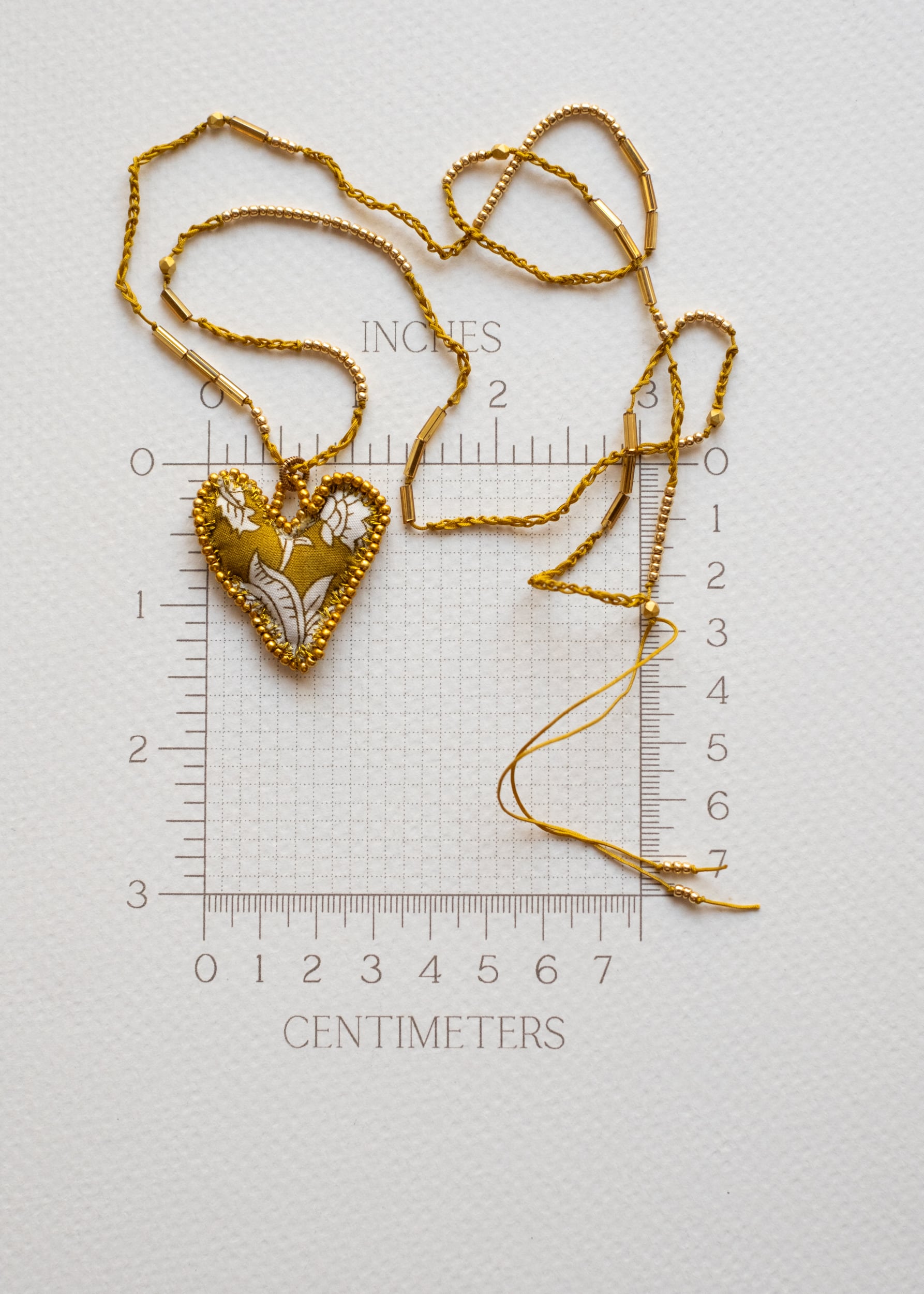 Mustard Bloom Fabric Heart Necklace by Atelier 363, photo e