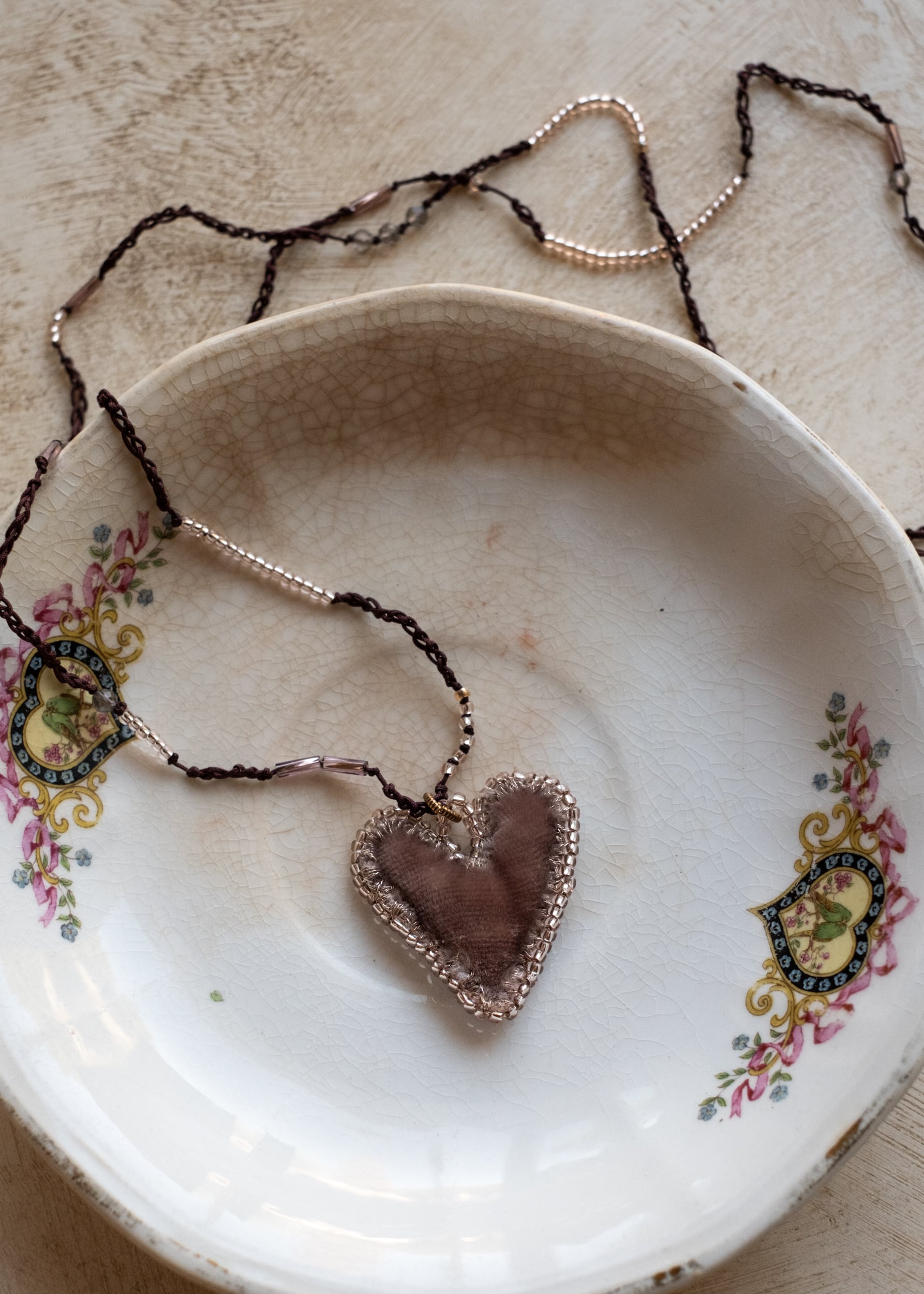 Dusty Plum Velvet Heart Necklace by Atelier 363, photo c