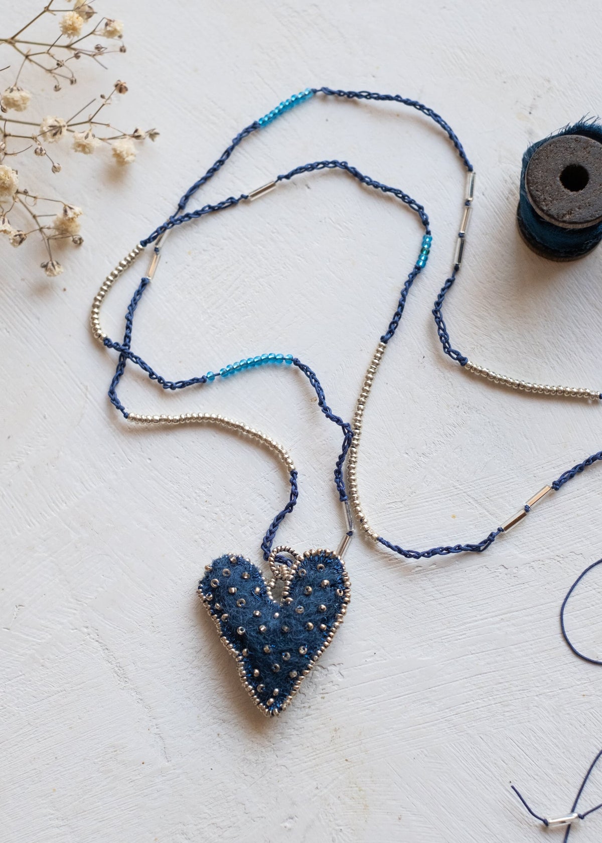 Rich Blue Felt Heart Necklace by Atelier 363, photo a