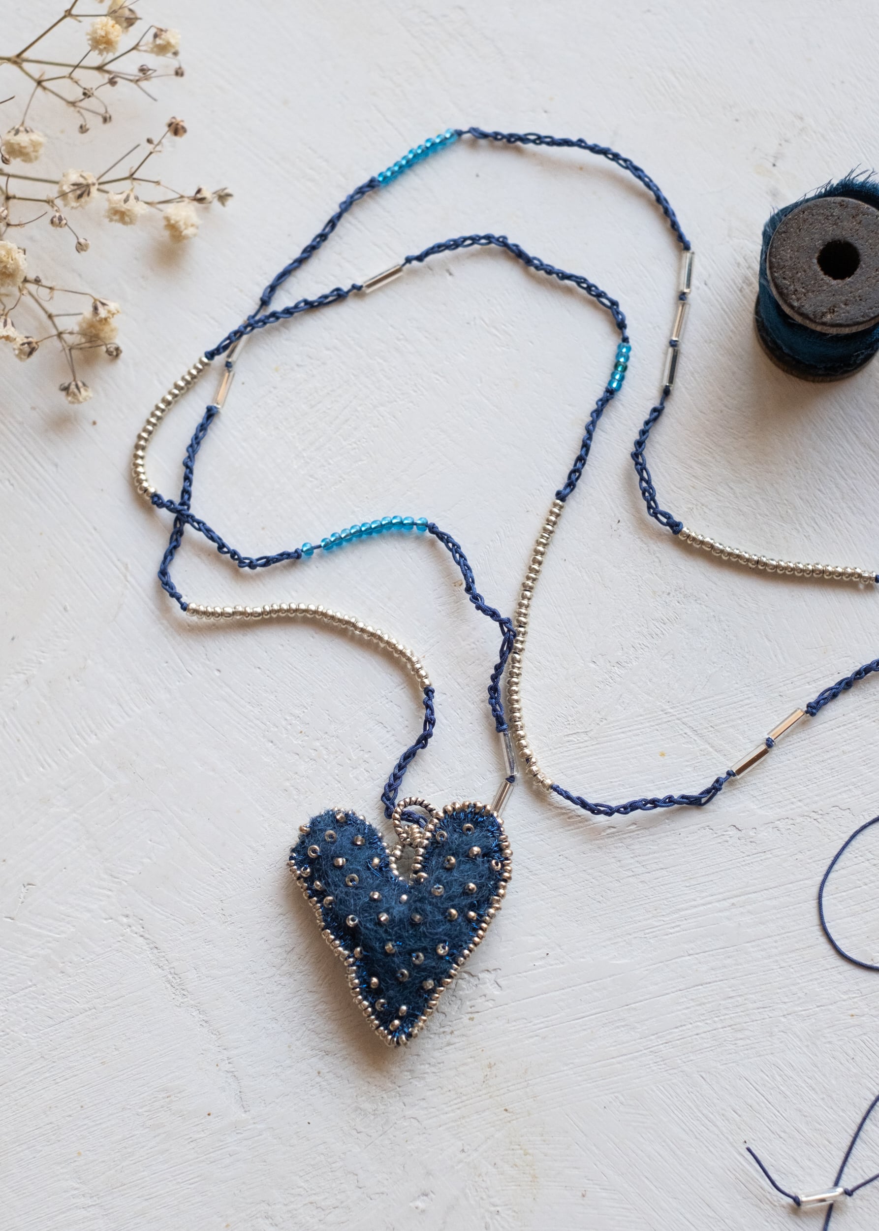 Rich Blue Felt Heart Necklace by Atelier 363, photo a