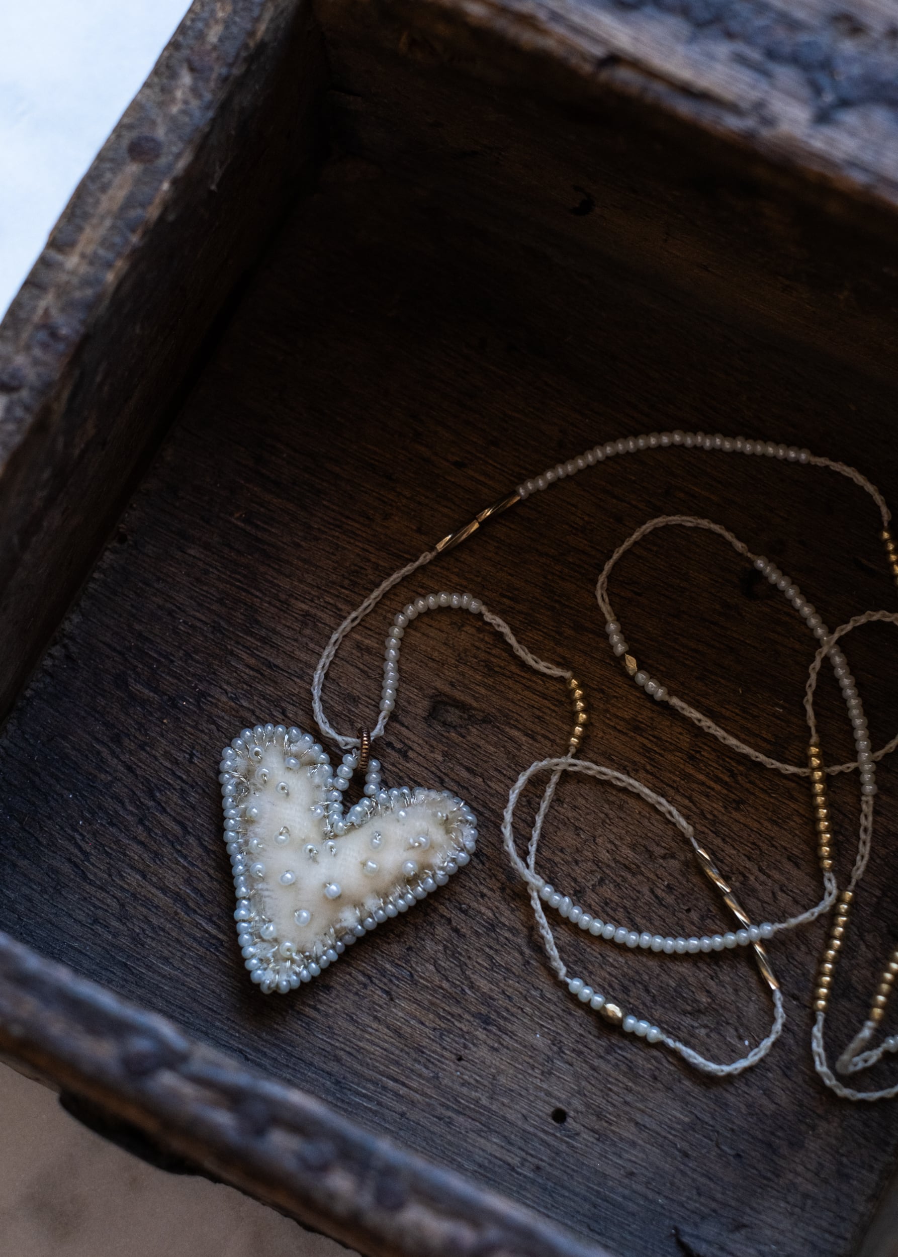Pearl Cream Velvet Heart Necklace by Atelier 363, photo a