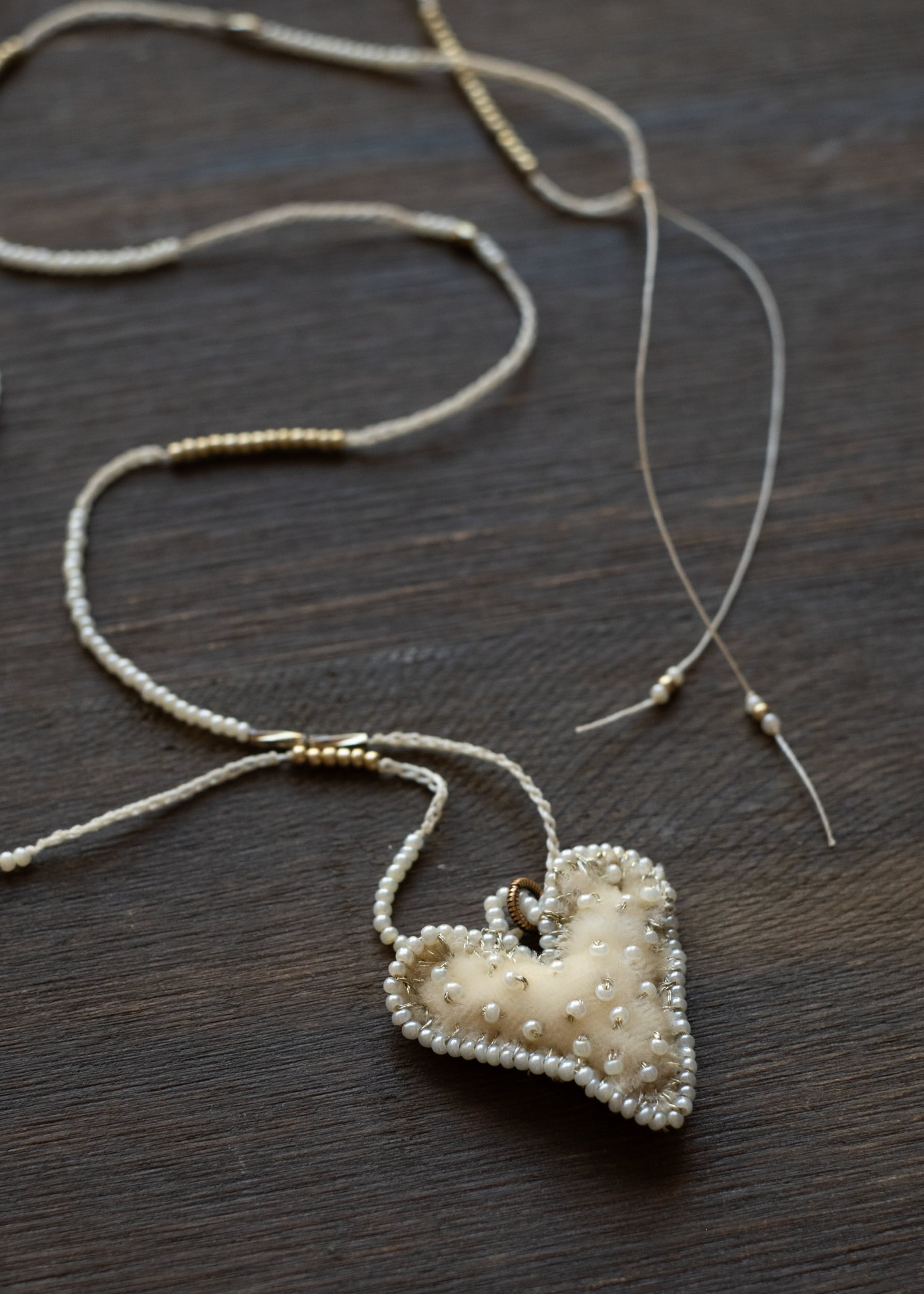 Pearl Cream Velvet Heart Necklace by Atelier 363, photo c