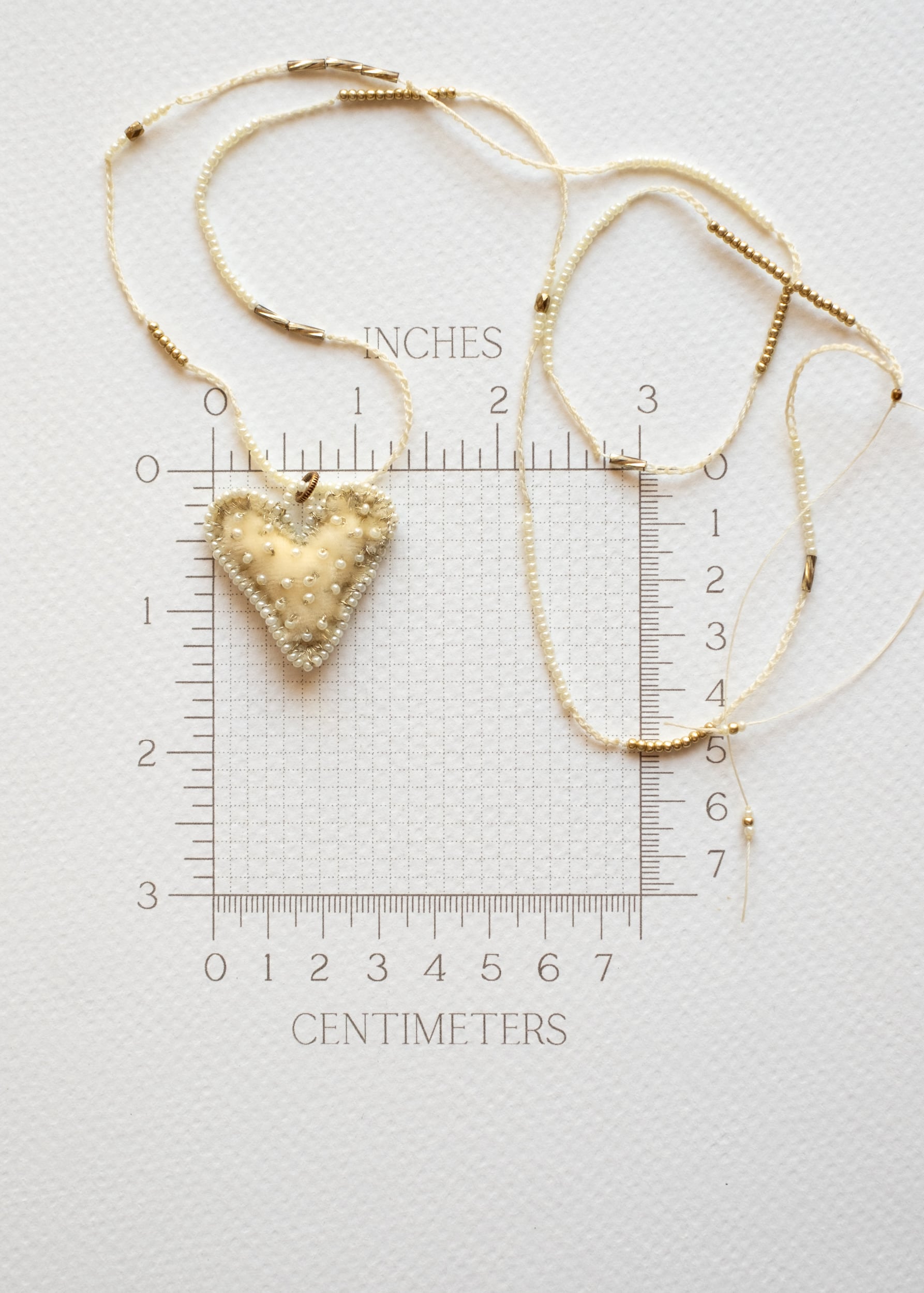 Pearl Cream Velvet Heart Necklace by Atelier 363, photo f