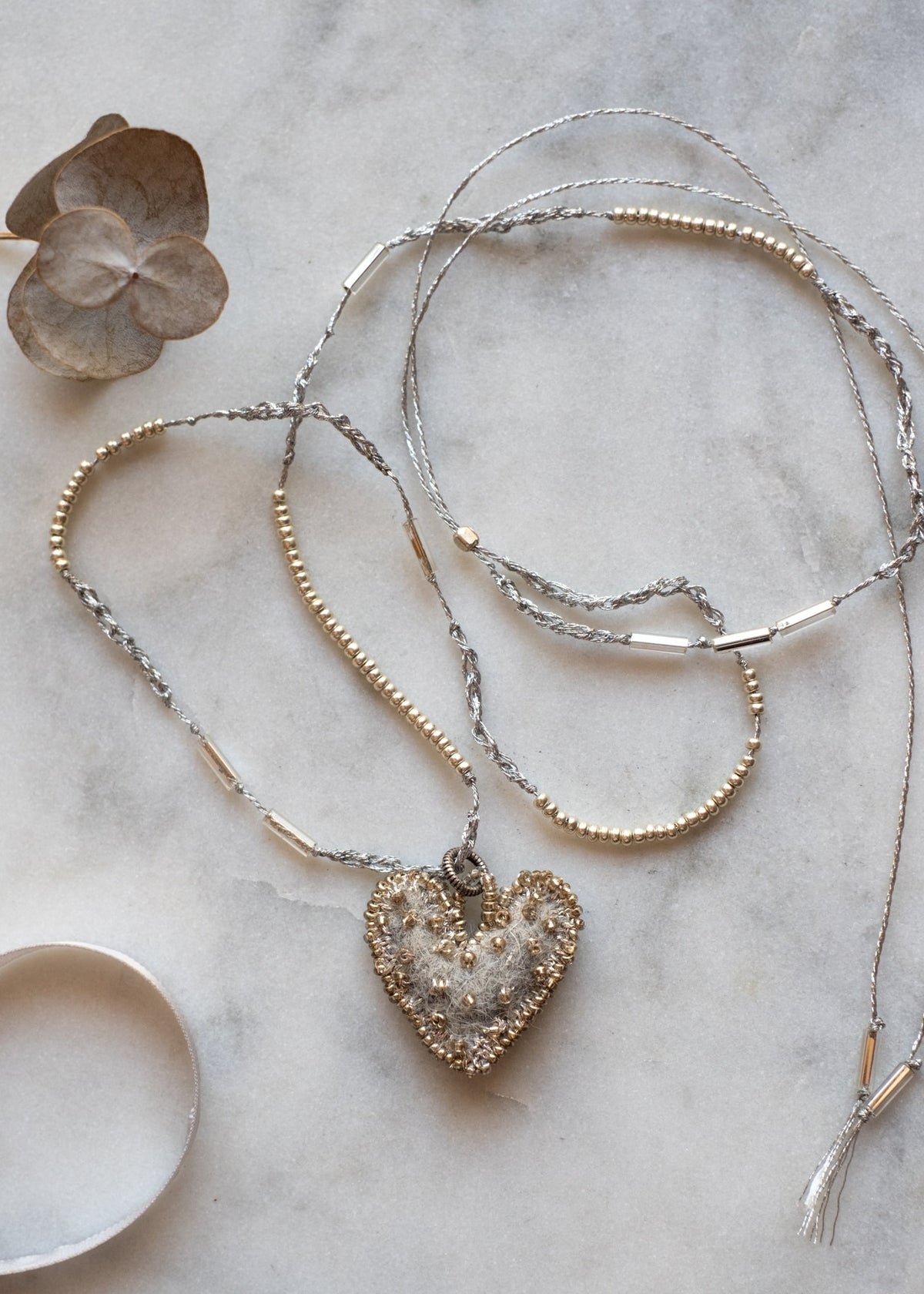 Petite Silver Gray Felt Heart Necklace by Atelier 363, photo a