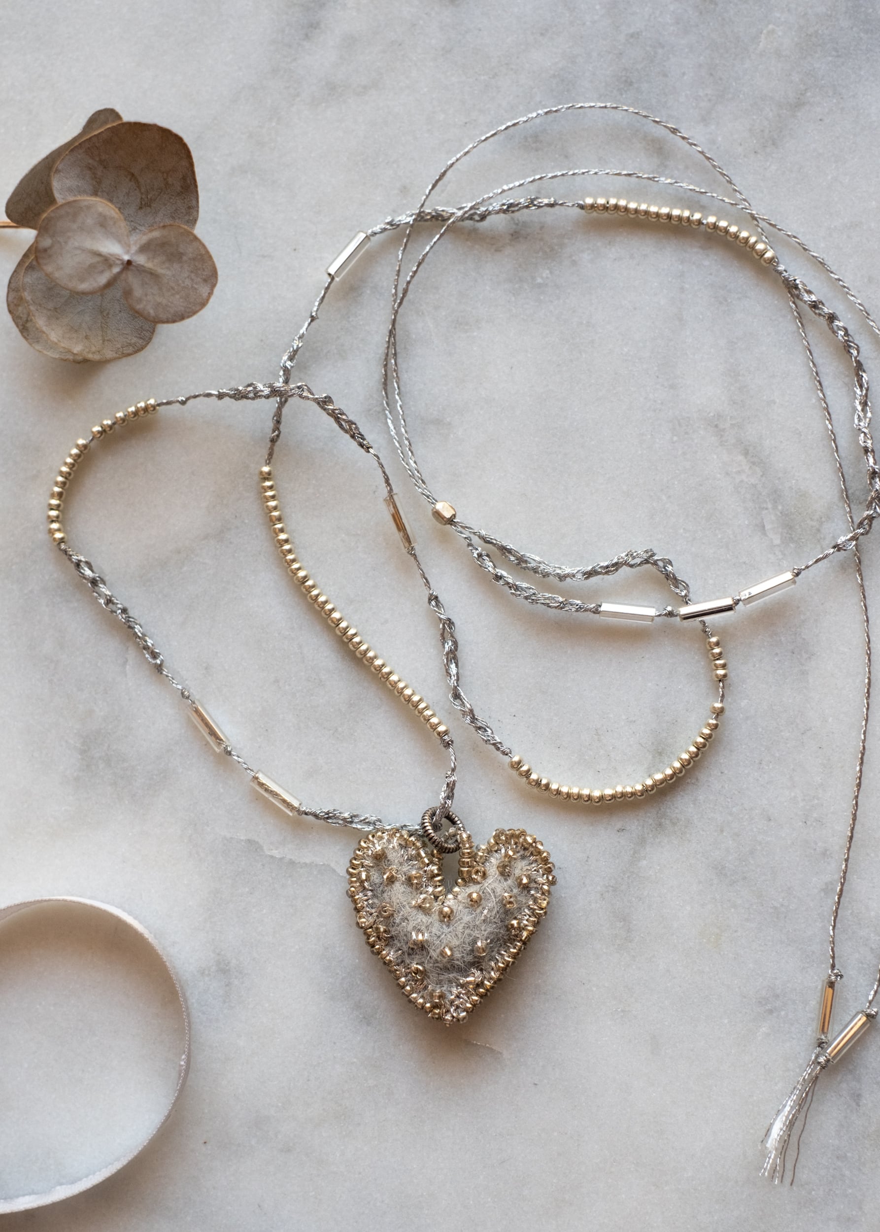 Petite Silver Gray Felt Heart Necklace by Atelier 363, photo a
