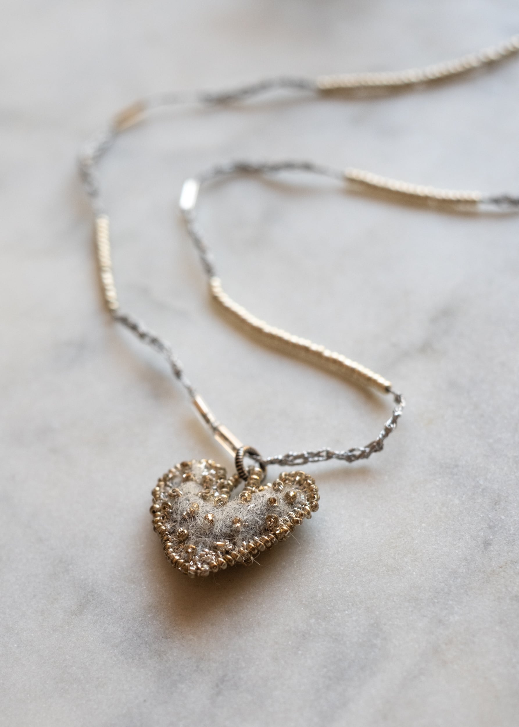 Petite Silver Gray Felt Heart Necklace by Atelier 363, photo c