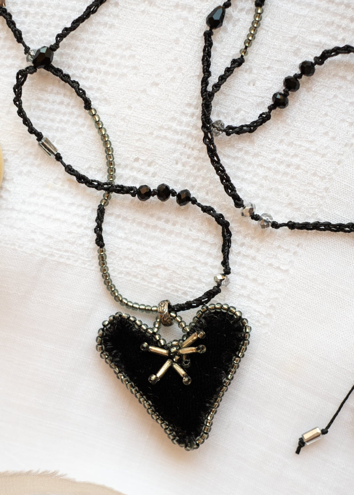 Black Velvet and Mercury Glass Heart Necklace by Atelier 363, photo a