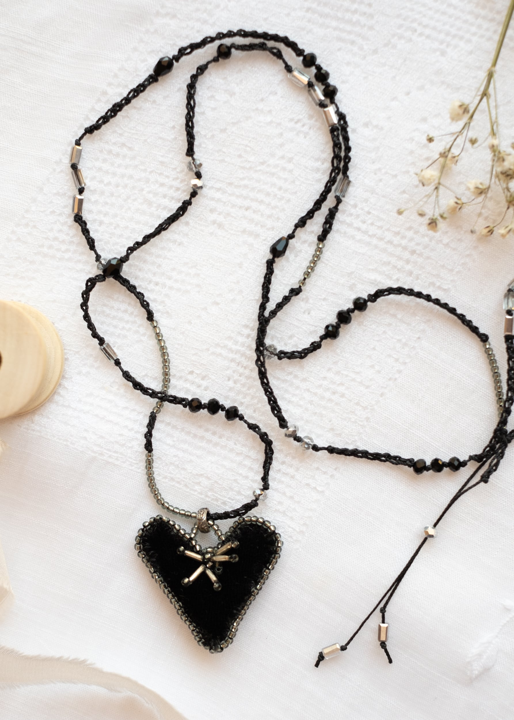 Black Velvet and Mercury Glass Heart Necklace by Atelier 363, photo b