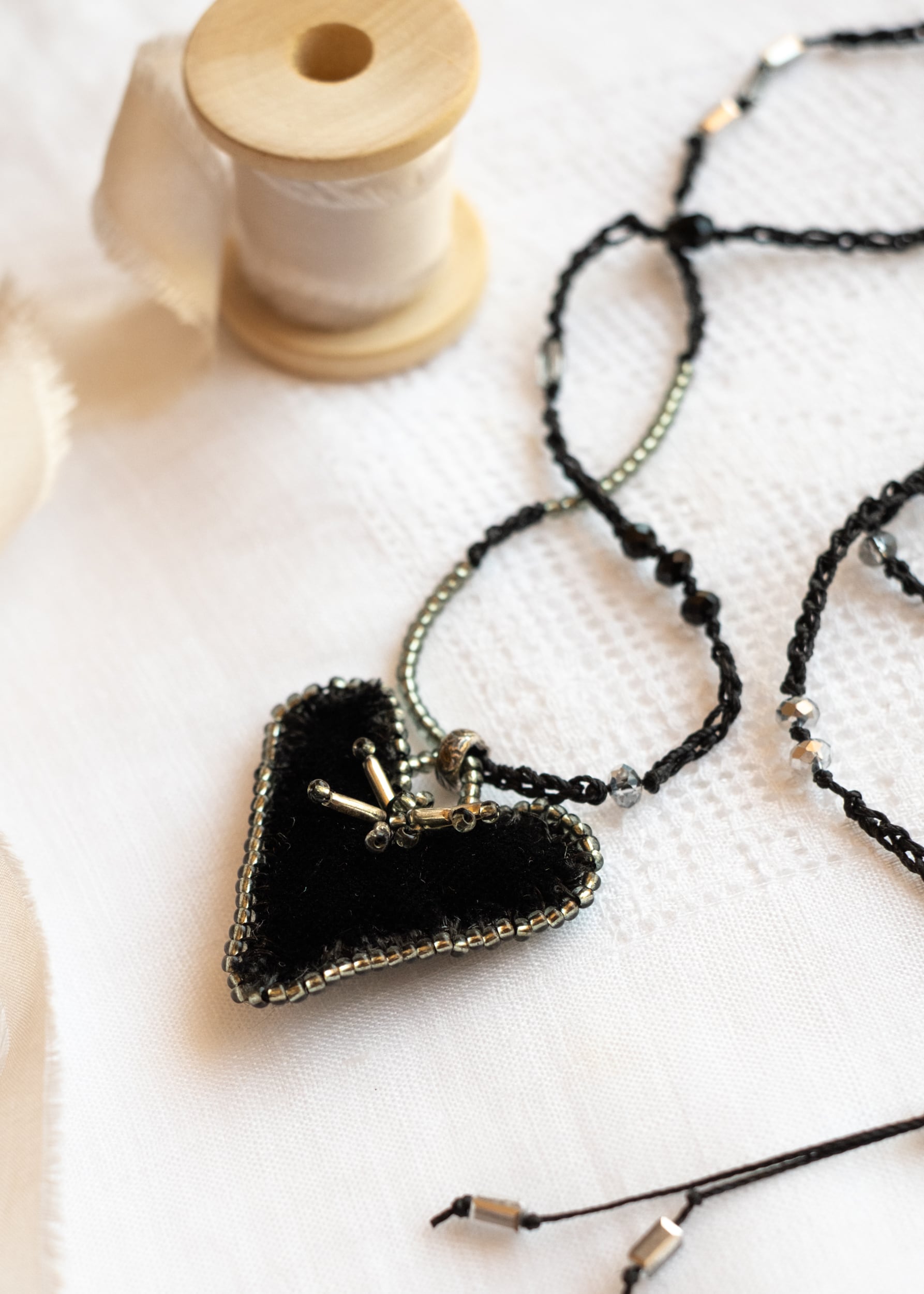 Black Velvet and Mercury Glass Heart Necklace by Atelier 363, photo c