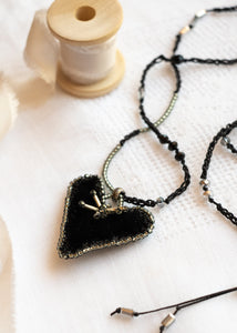 Black Velvet and Mercury Glass Heart Necklace by Atelier 363, photo c