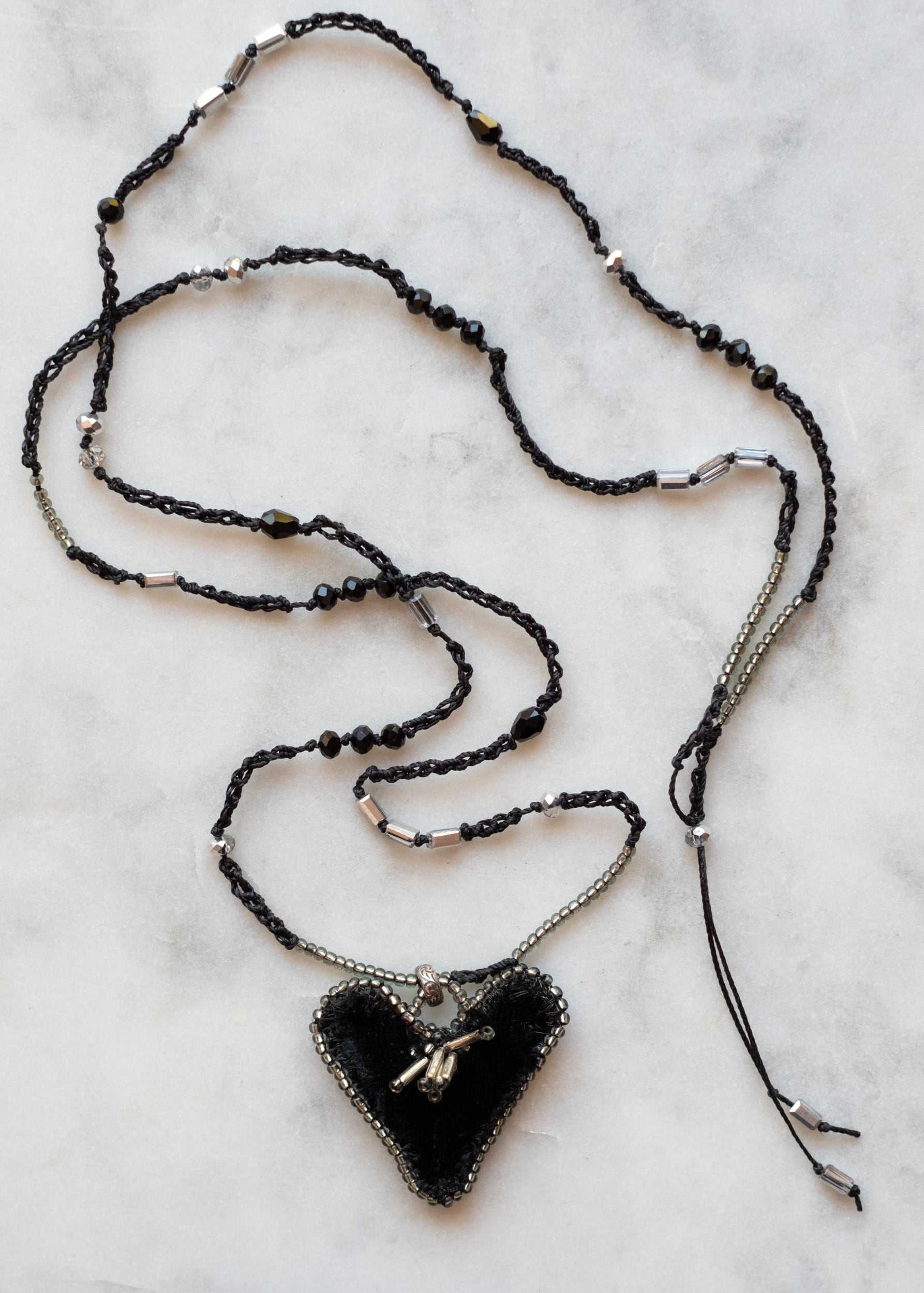Black Velvet and Mercury Glass Heart Necklace by Atelier 363, photo d