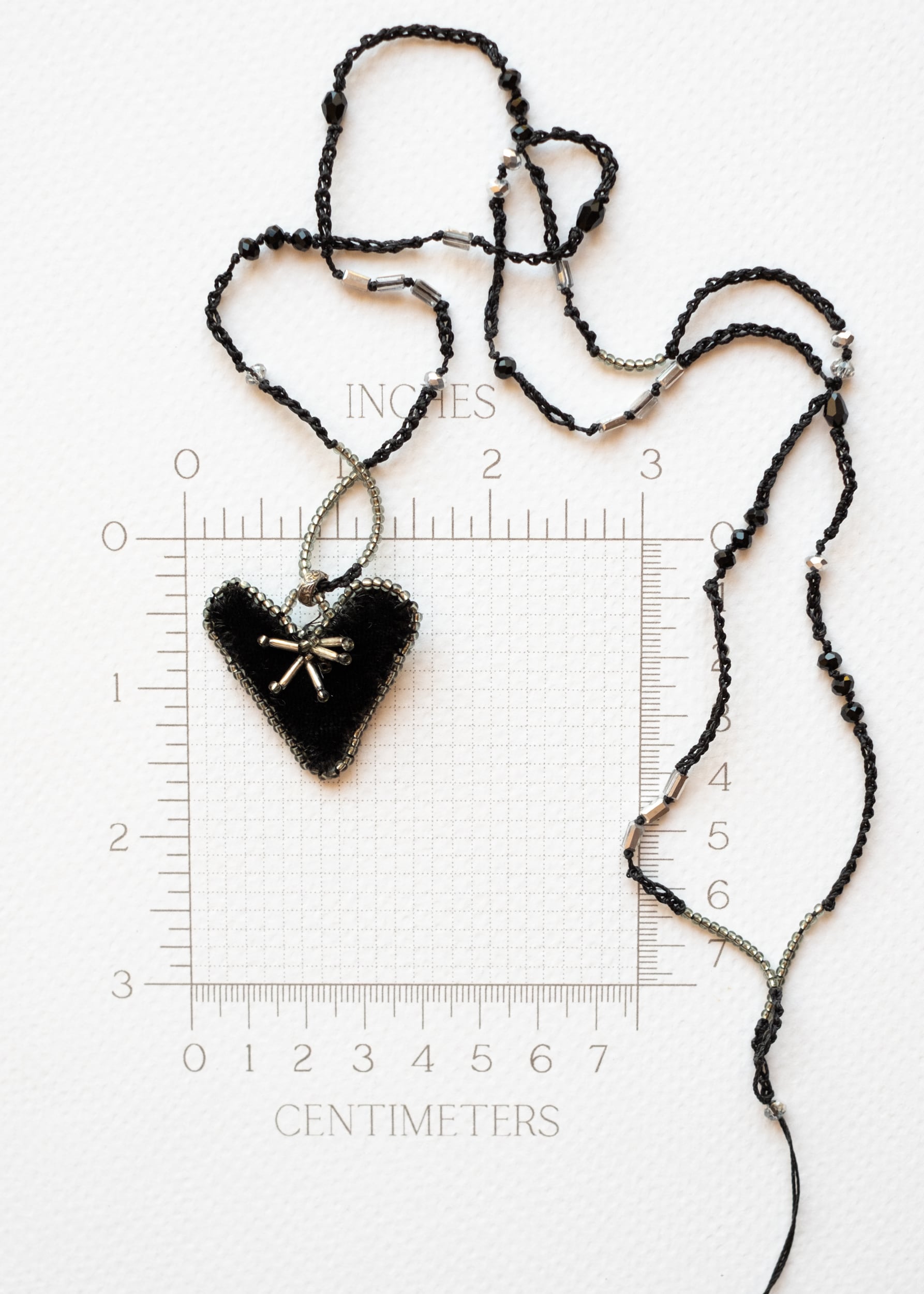 Black Velvet and Mercury Glass Heart Necklace by Atelier 363, photo e