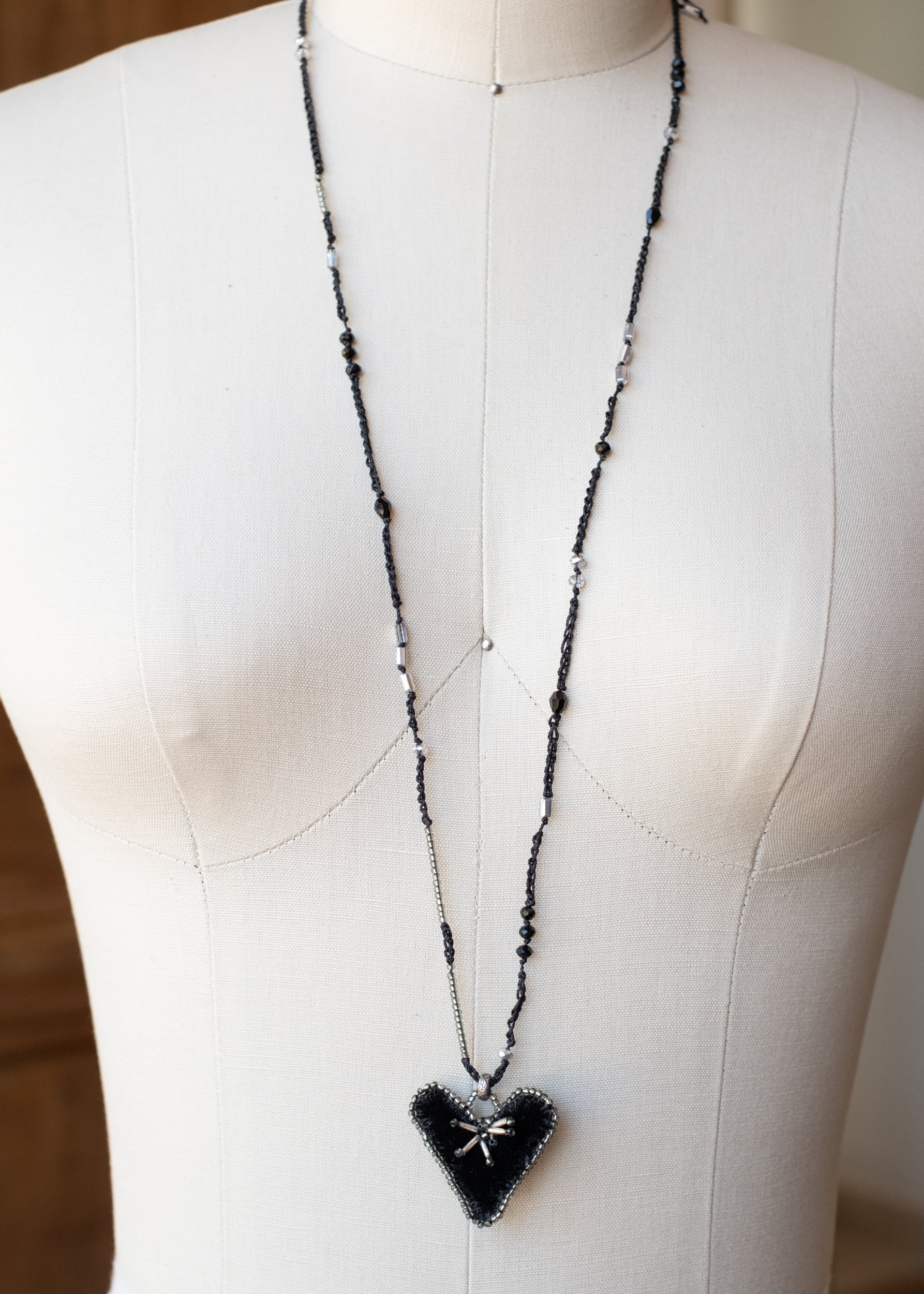 Black Velvet and Mercury Glass Heart Necklace by Atelier 363, photo f