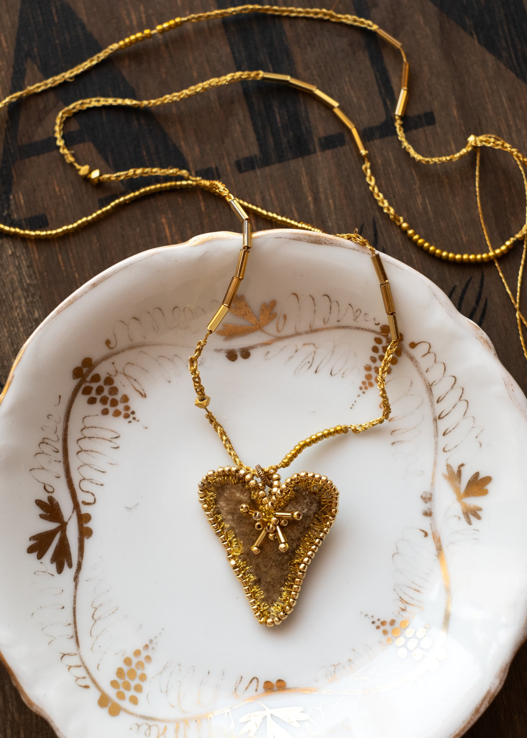 Honey Gold Velvet Heart Necklace by Atelier 363, photo a