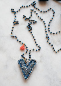 Chambray Blue Tassel Heart Necklace by Atelier 363, photo b