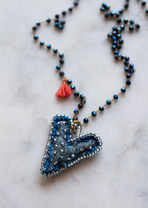 Chambray Blue Tassel Heart Necklace by Atelier 363, photo c