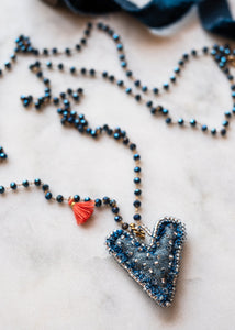 Chambray Blue Tassel Heart Necklace by Atelier 363, photo d