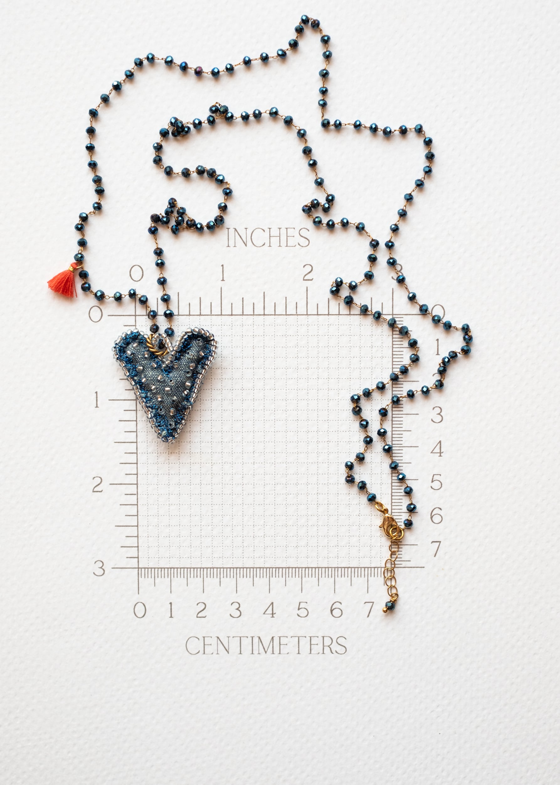 Chambray Blue Tassel Heart Necklace by Atelier 363, photo e