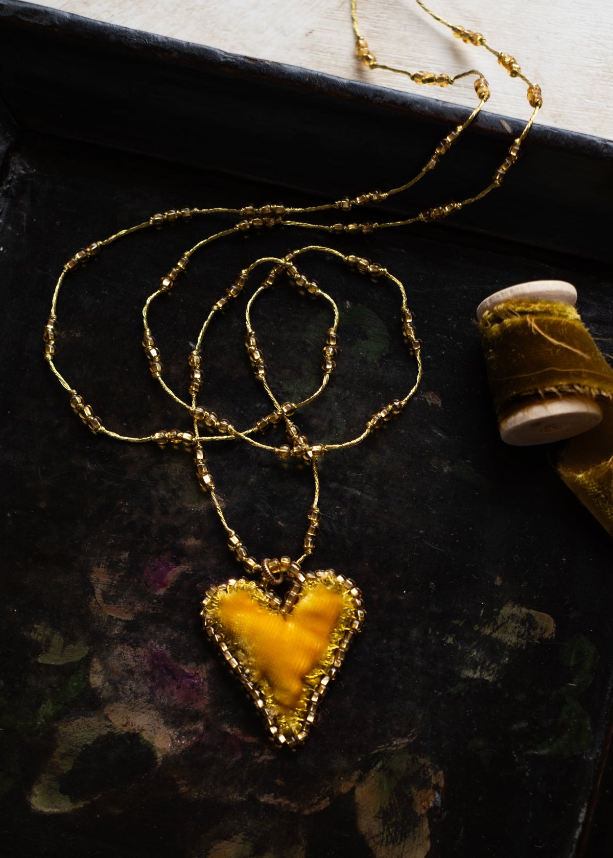 Deep Gold Velvet Heart Necklace by Atelier 363, photo b