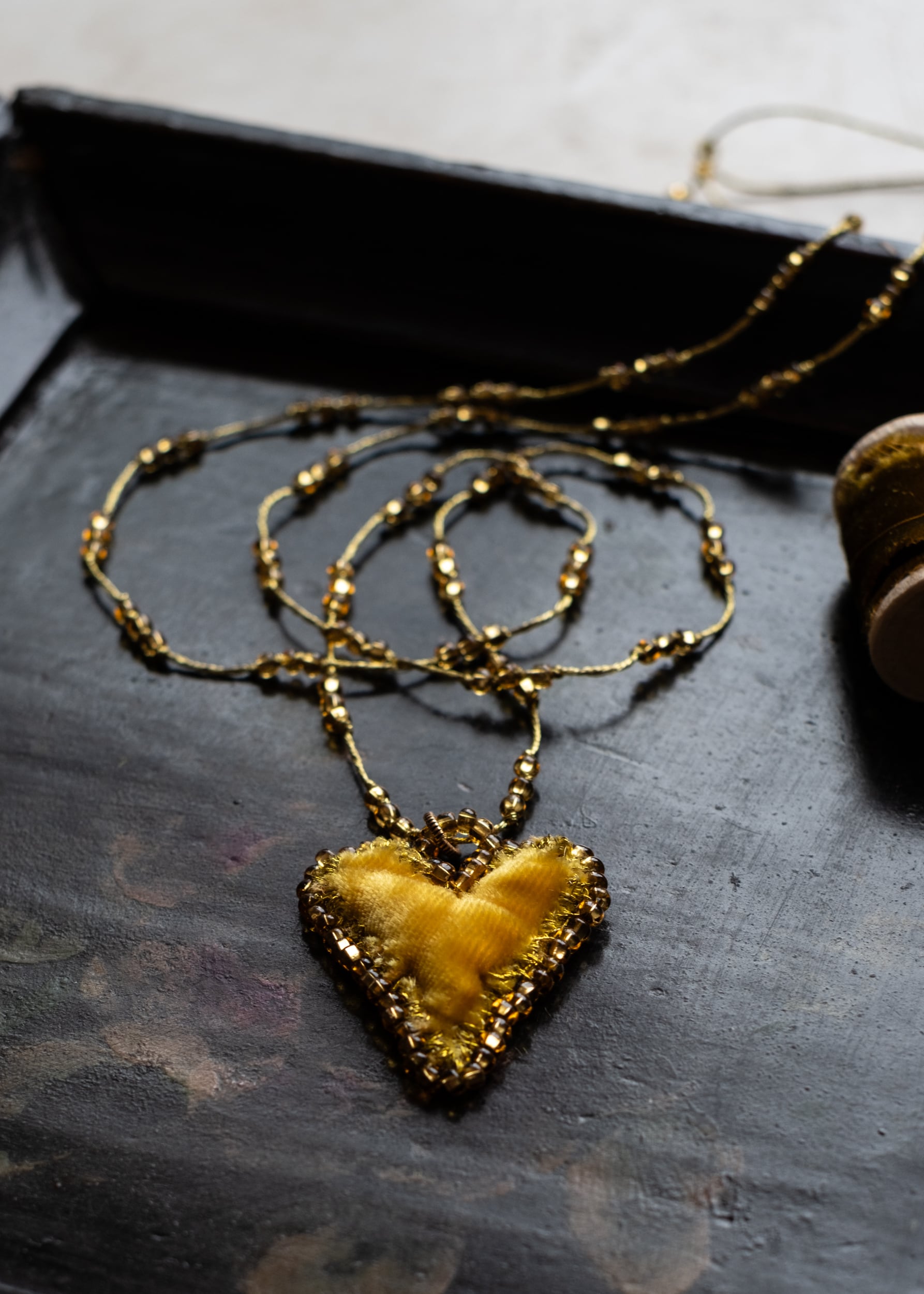 Deep Gold Velvet Heart Necklace by Atelier 363, photo c