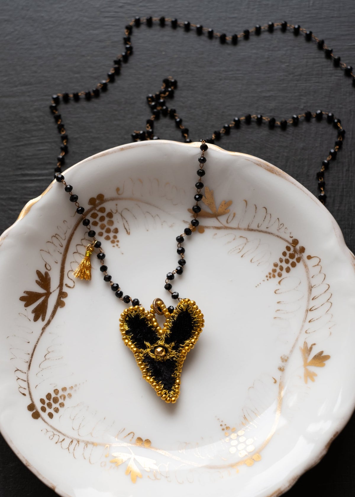 Golden Eye Black Velvet Heart Necklace by Atelier 363, photo a