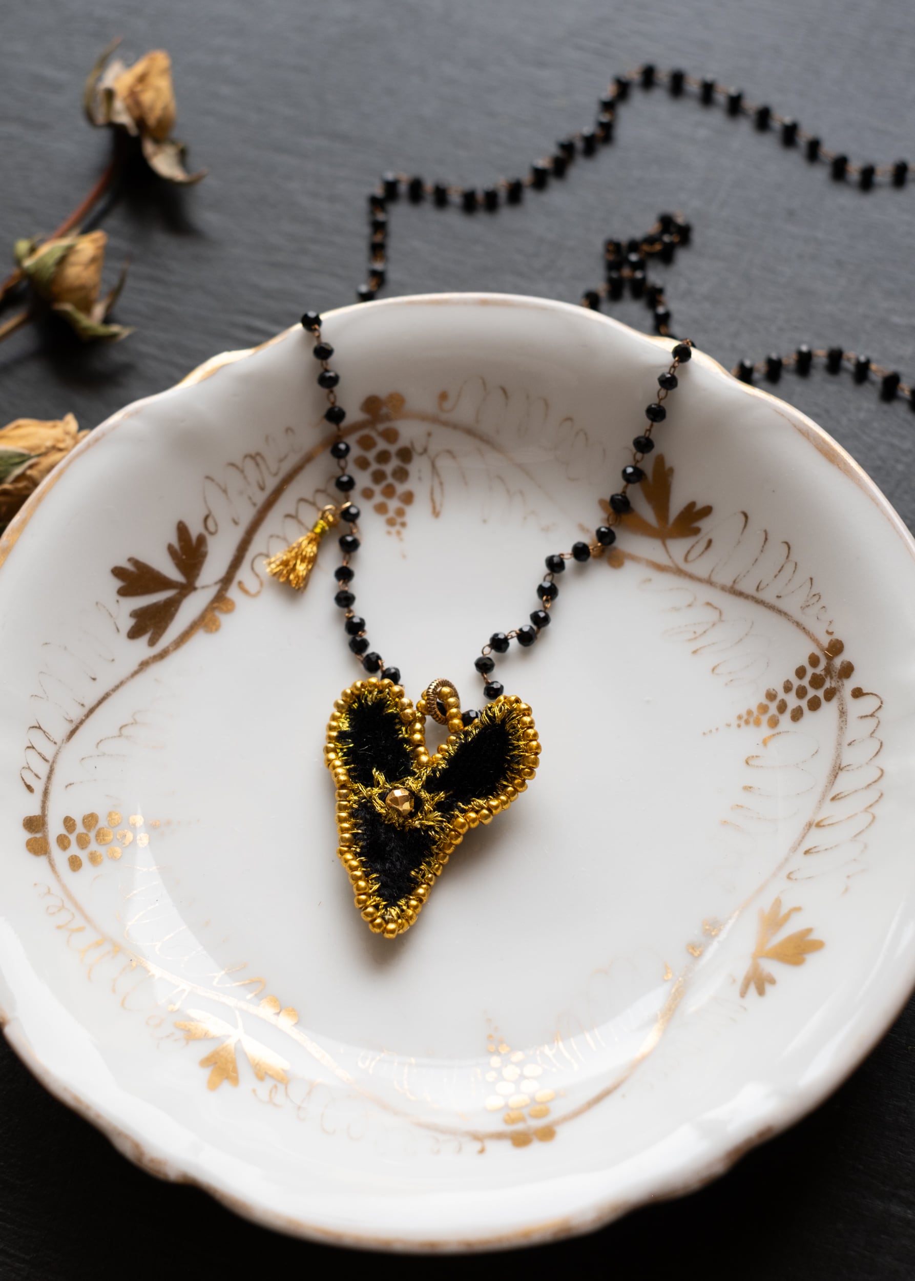 Golden Eye Black Velvet Heart Necklace by Atelier 363, photo b