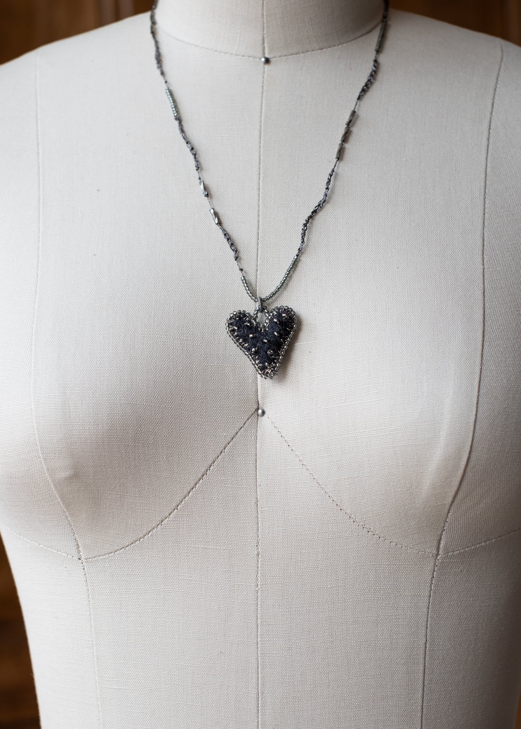 Petite Charcoal Felt Heart Necklace by Atelier 363, photo e