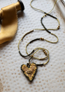 Honey and Olive Velvet Heart Necklace by Atelier 363, photo a