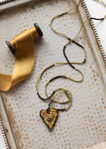Honey and Olive Velvet Heart Necklace by Atelier 363, photo c