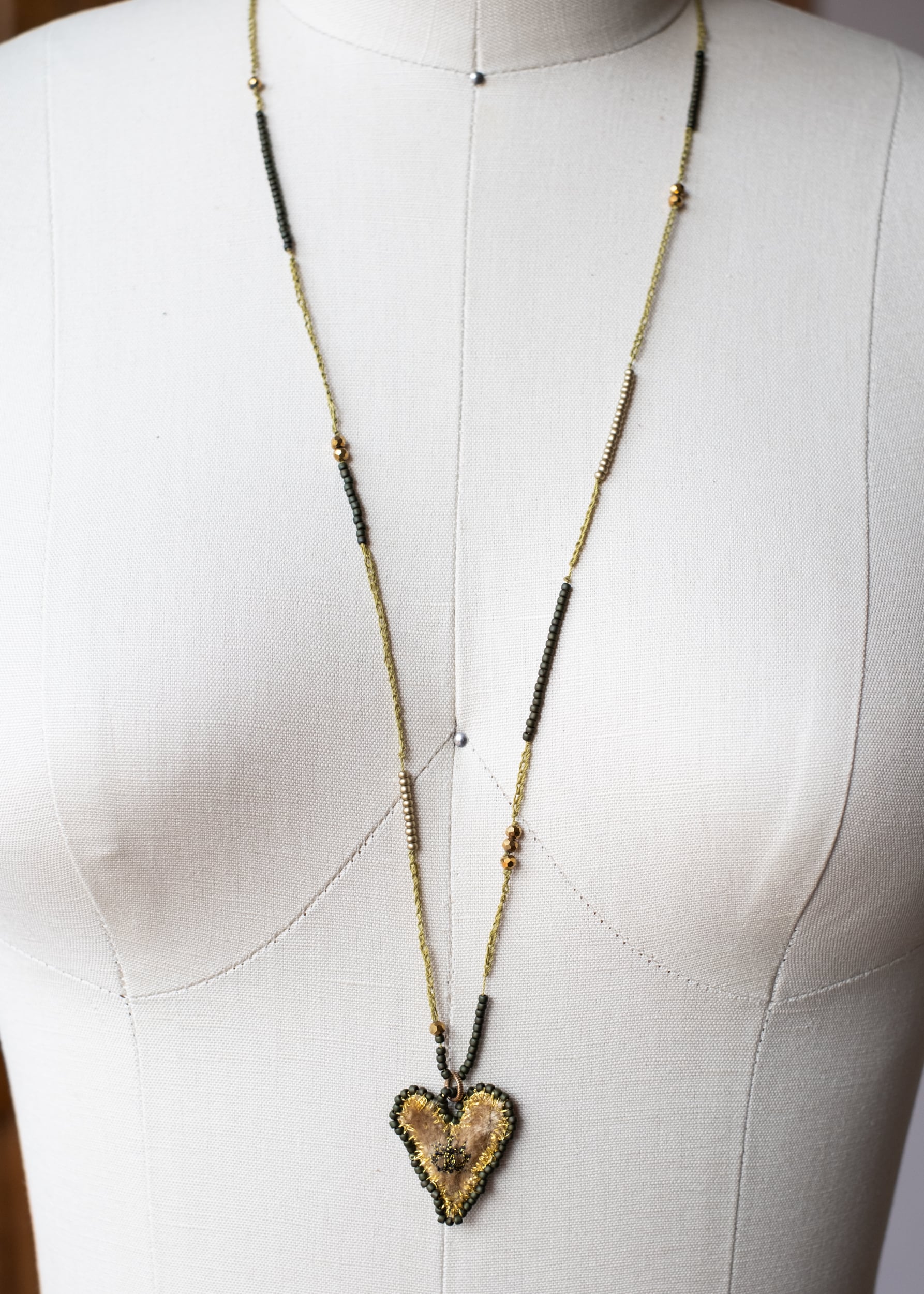 Honey and Olive Velvet Heart Necklace by Atelier 363, photo e