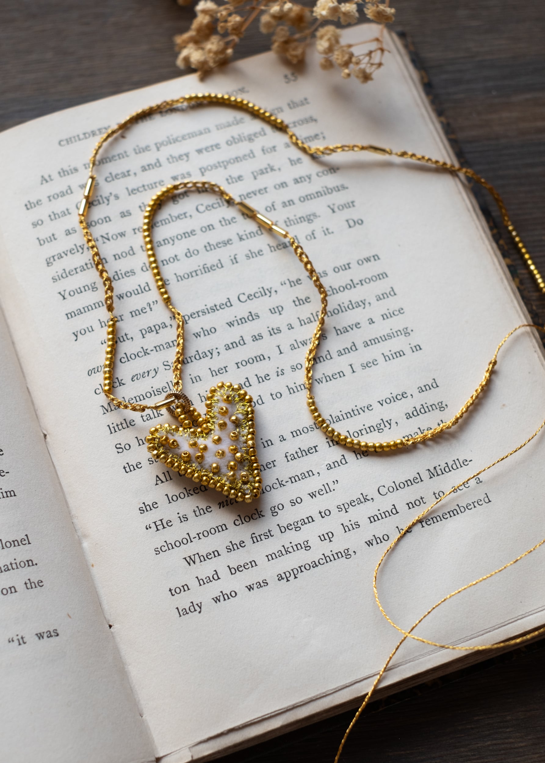 Petite Cream and Gold Velvet Heart Necklace by Atelier 363, photo a
