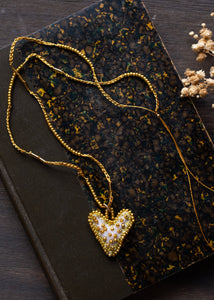 Petite Cream and Gold Velvet Heart Necklace by Atelier 363, photo c