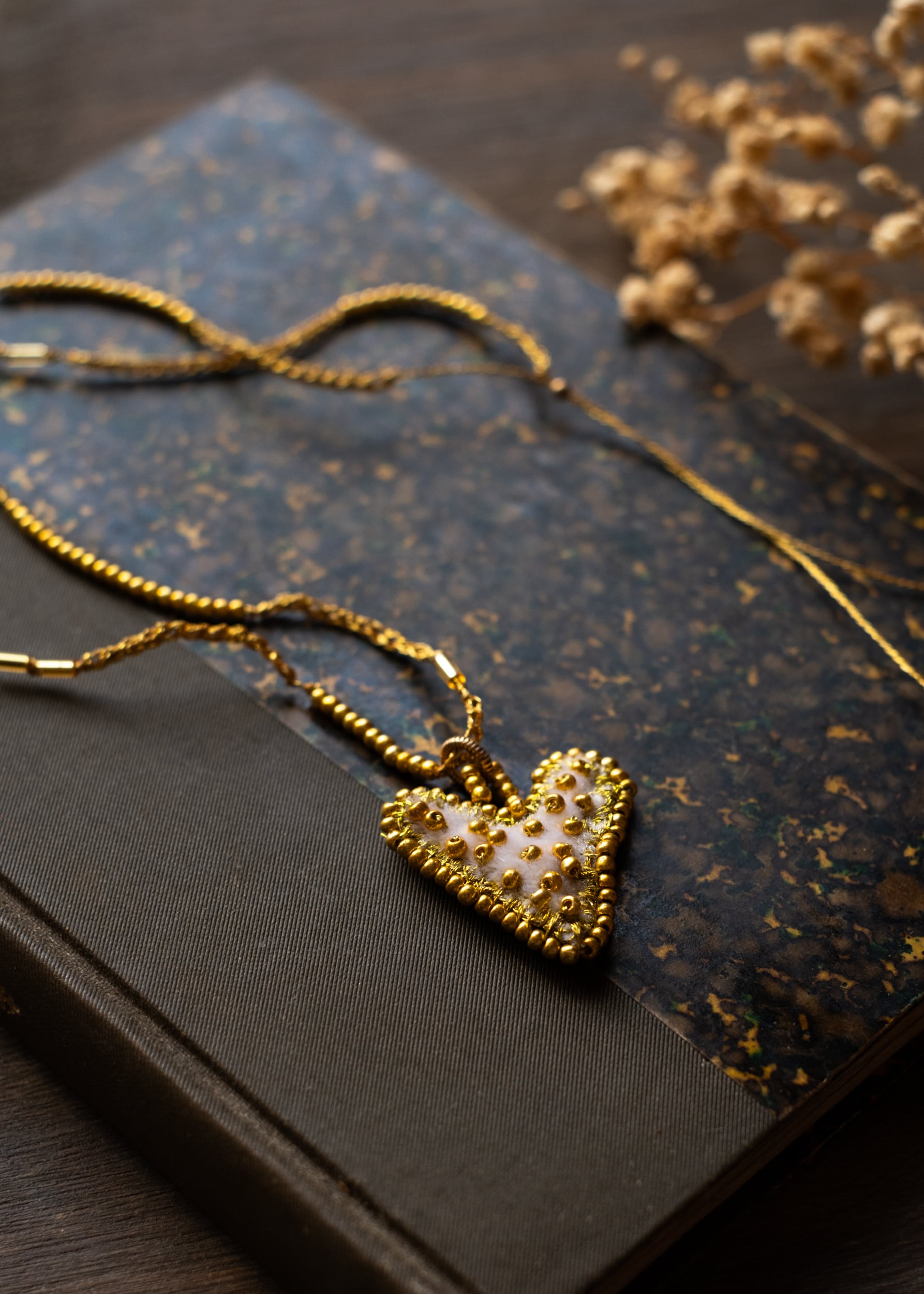 Petite Cream and Gold Velvet Heart Necklace by Atelier 363, photo d