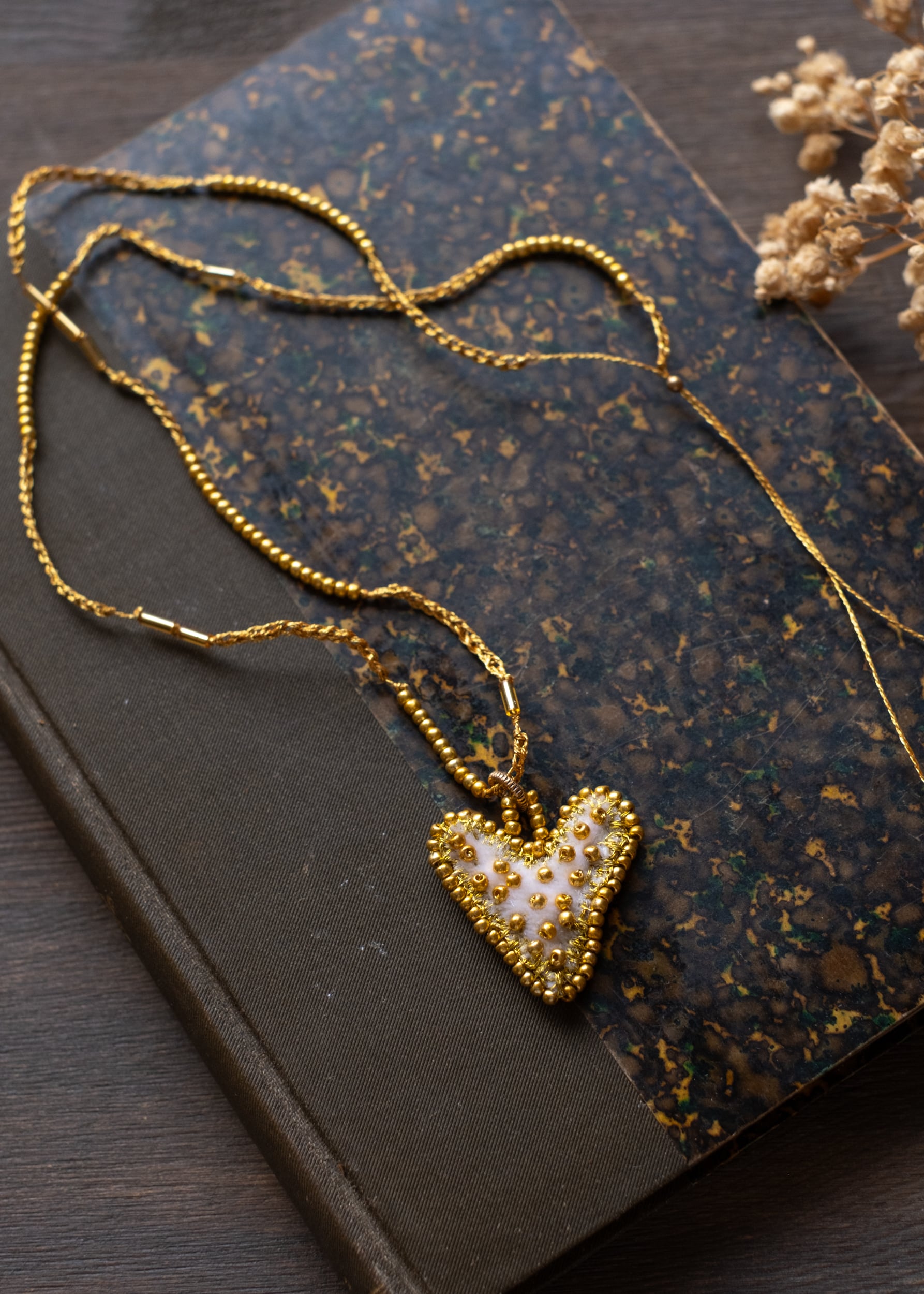 Petite Cream and Gold Velvet Heart Necklace by Atelier 363, photo e
