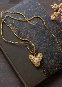 Petite Cream and Gold Velvet Heart Necklace by Atelier 363, photo e