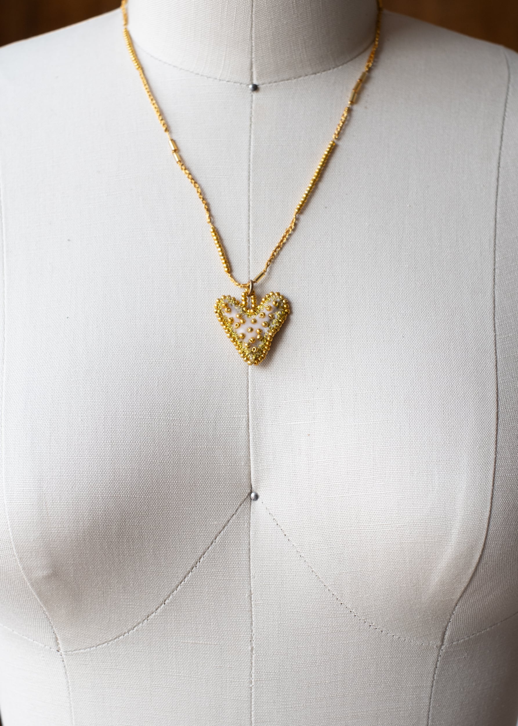 Petite Cream and Gold Velvet Heart Necklace by Atelier 363, photo g