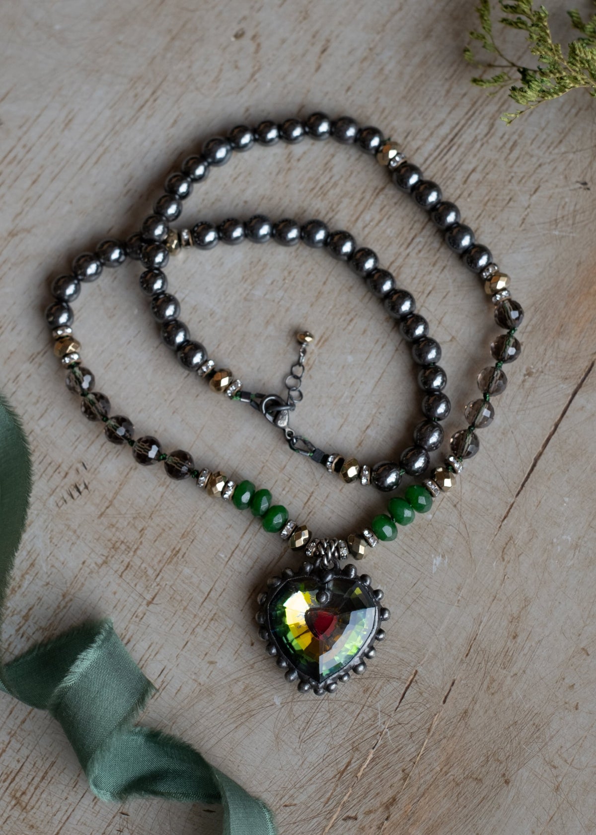 Iridescent Heart and Jade Necklace by Atelier 363, photo a