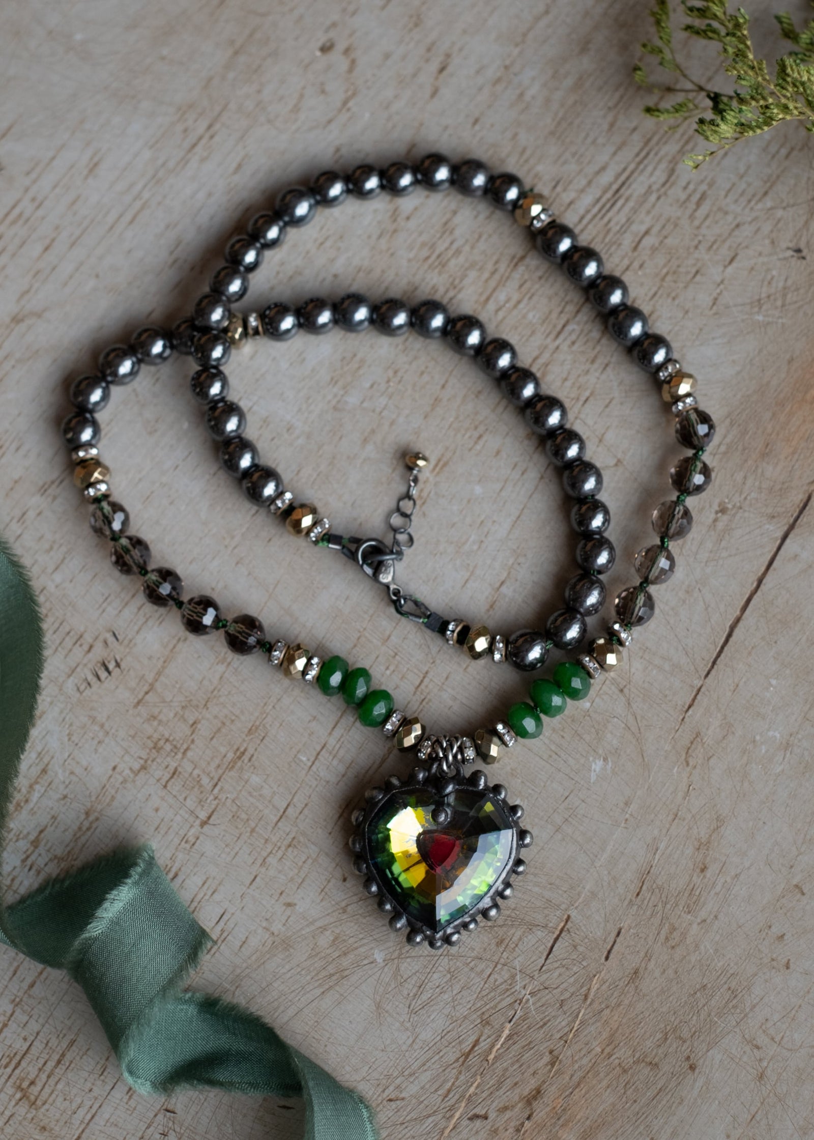 Iridescent Heart and Jade Necklace by Atelier 363, photo a