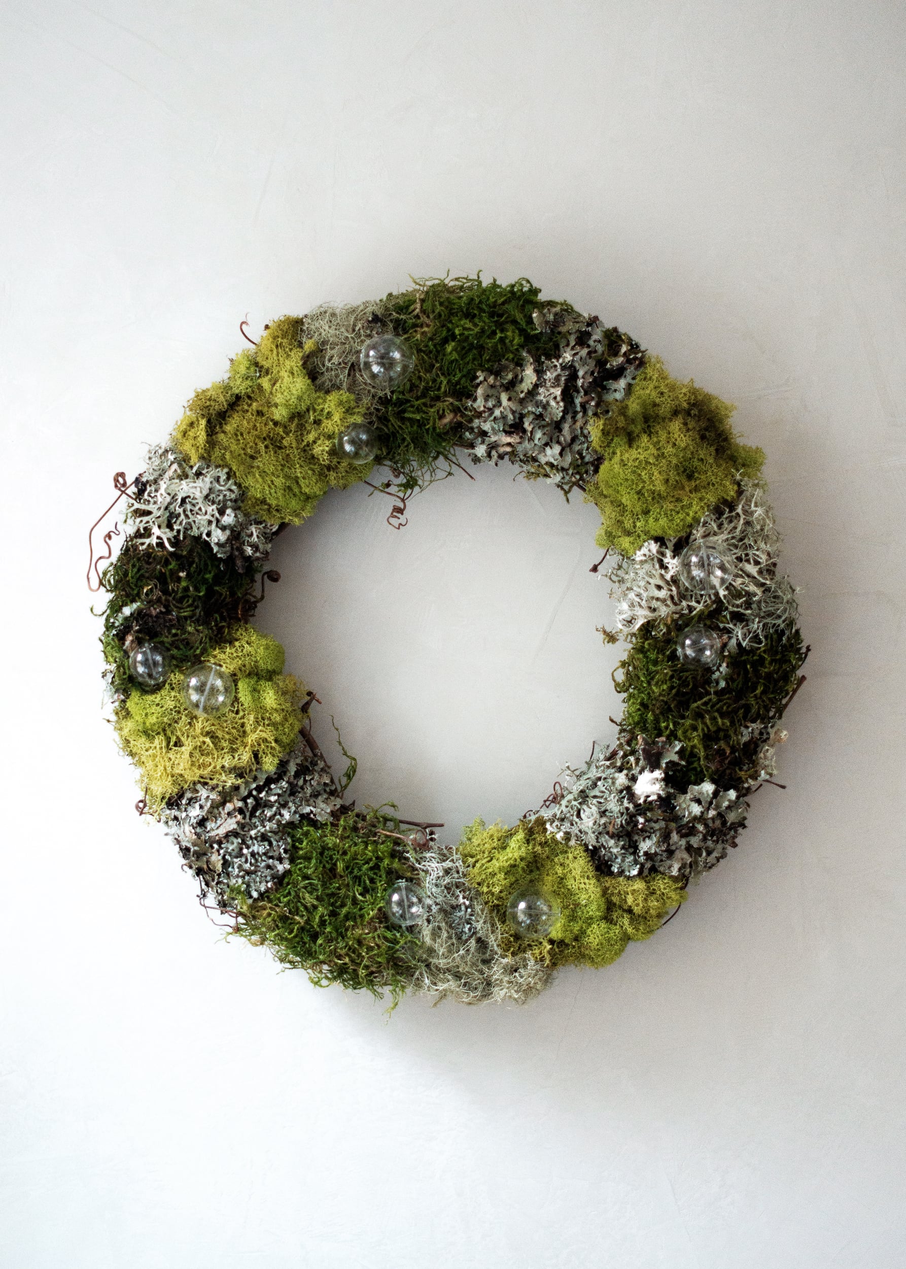 Mosses and Lichen Wreath with Glass Bubbles