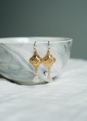 Vintage Brass Clover Tassel Earrings