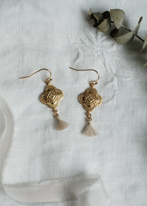 Vintage Brass Clover Tassel Earrings