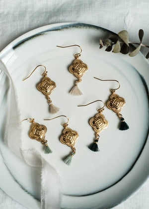 Vintage Brass Clover Tassel Earrings