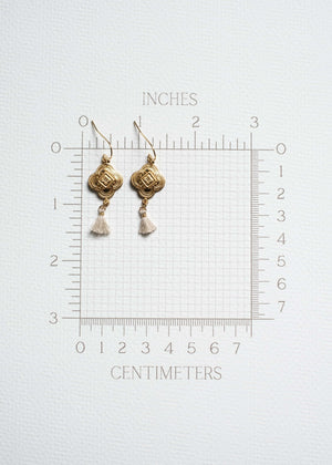Vintage Brass Clover Tassel Earrings