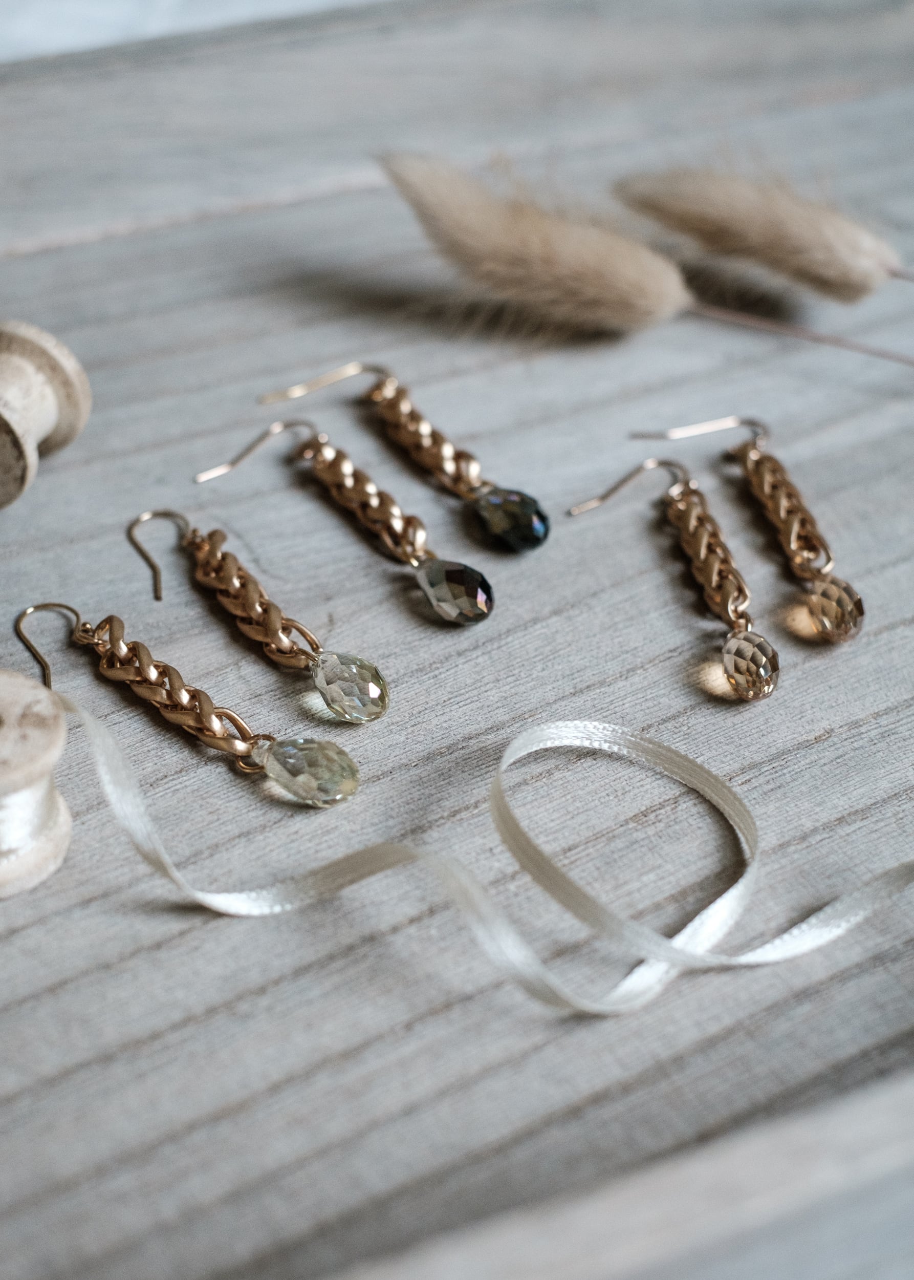 Crystal Teardrop Wheat Chain Earrings by Atelier 363, photo c