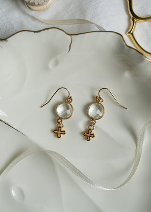 Crystal Quartz & Cross Earrings